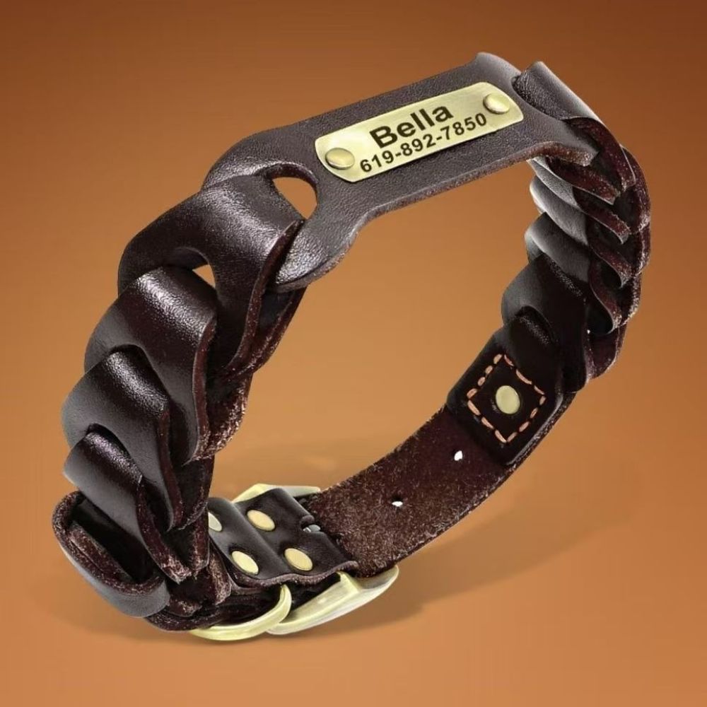 Genuine Leather Dog Collar & Leash Set