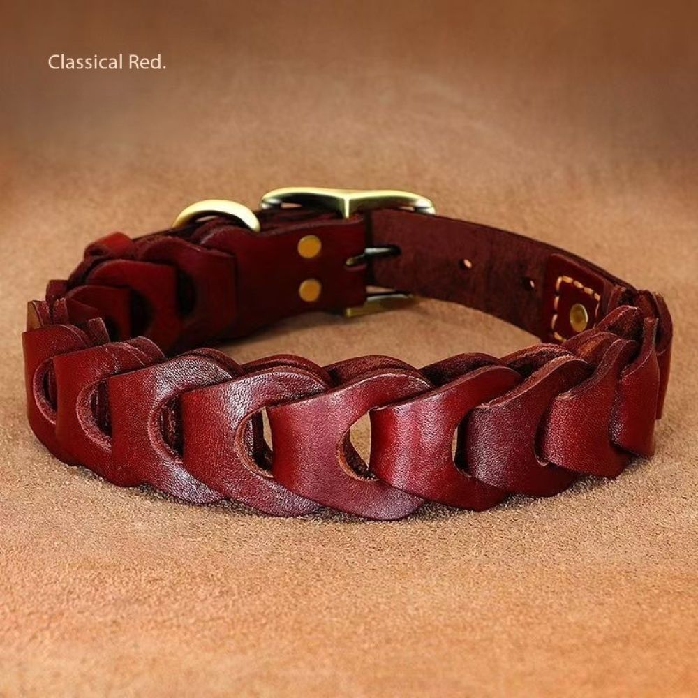 Genuine Leather Dog Collar & Leash Set