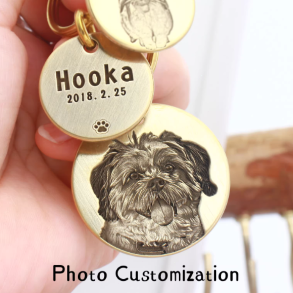 Customizable Double-Layer Pure Copper Pet Tag – Engrave Pet Portrait and Owner Contact Information