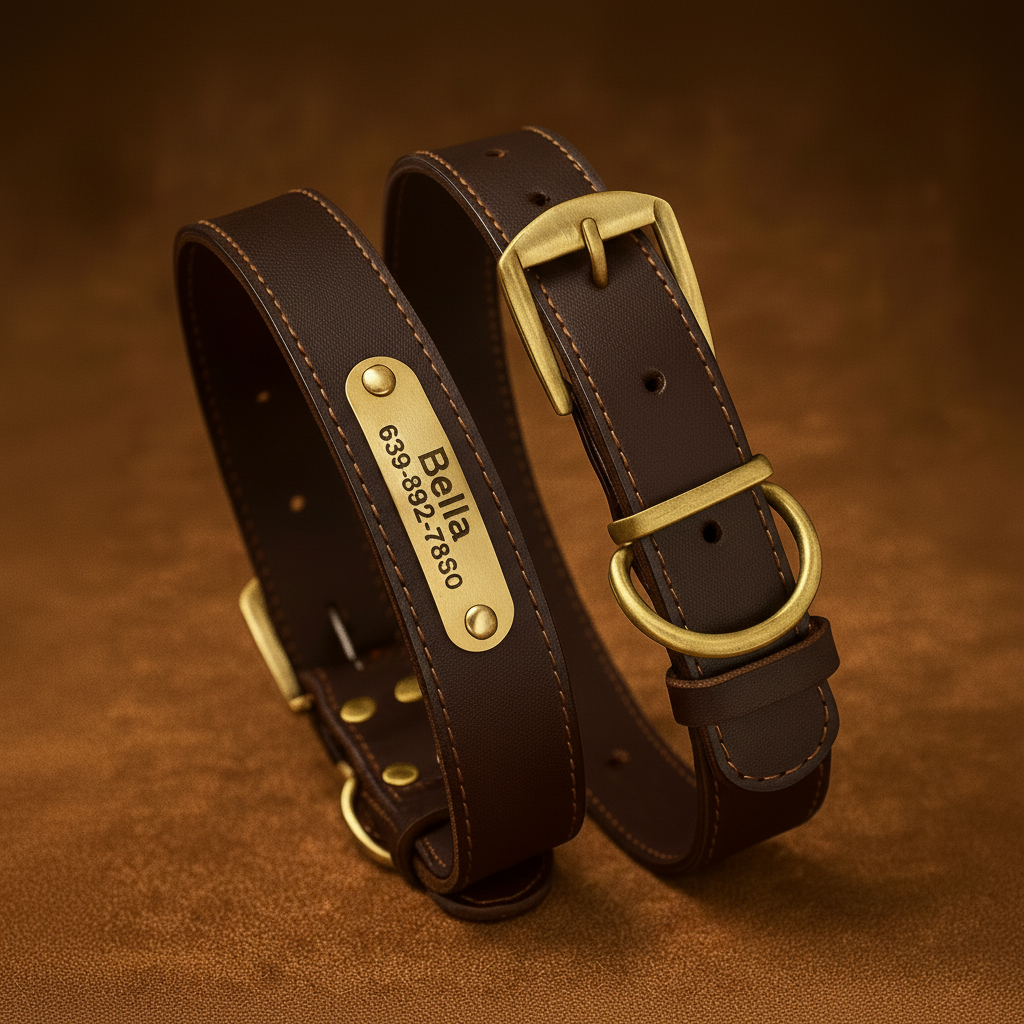 Genuine Leather Dog Collar & Leash Set (Golden Retriever)
